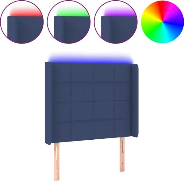 vidaXL Κεφαλάρι κρεβατιού με LED, μπλε, 93x16x118/128 εκ., ύφασμα