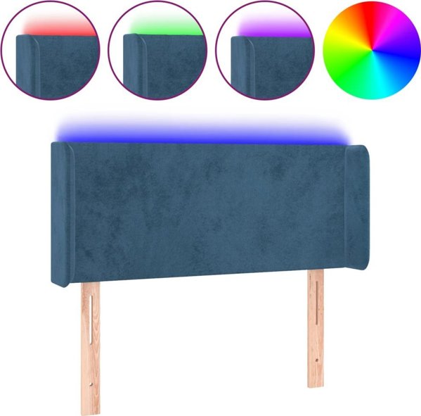 vidaXL Zaglowek do lozkaw z LED, ciemnoniebieski, 93x16x78/88 cm, aksamit