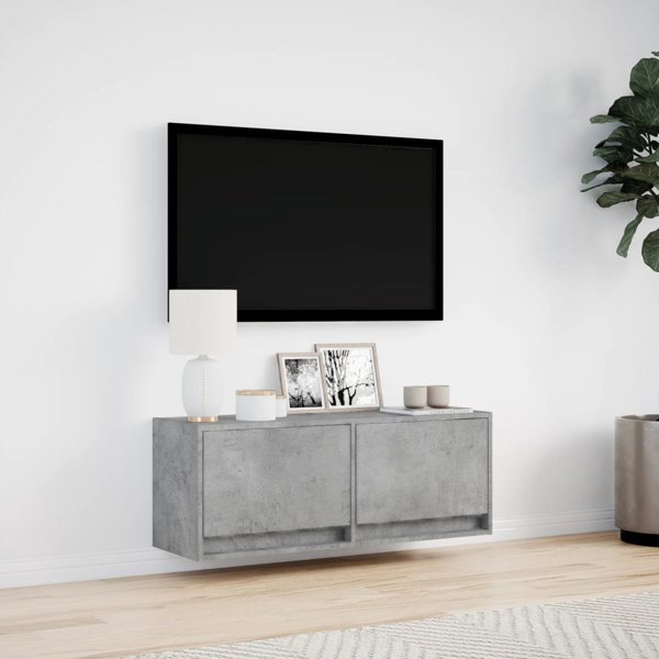 vidaXL Επιτοίχια τηλεόραση με ράφι LED, γκρι τσιμεντένια απόχρωση, 100x31x35 εκ