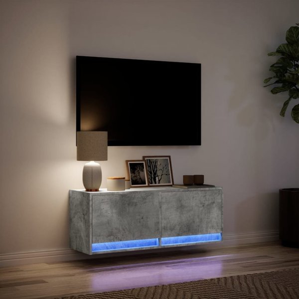 vidaXL Επιτοίχια τηλεόραση με ράφι LED, γκρι τσιμεντένια απόχρωση, 100x31x35 εκ