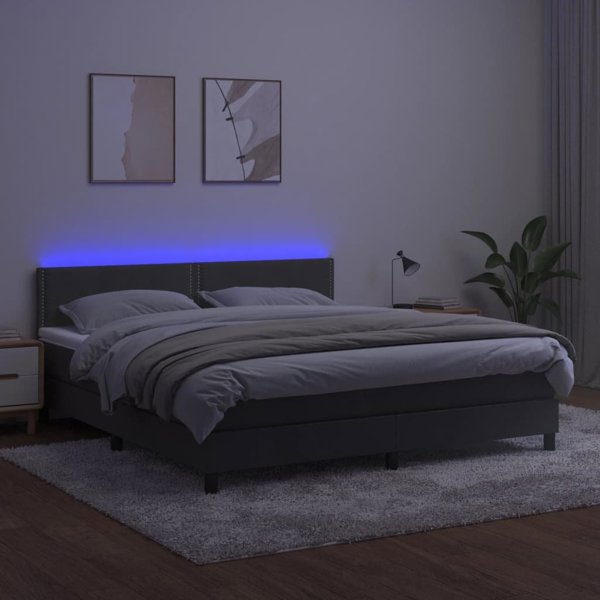vidaXL Κρεβάτι Συνεχόμενο με Στρώμα και LED, Γκρι Βελούδο, 160x200cm