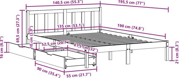 vidaXL Rama lozka bez materaca biala 135x190 cm lite drewno sosnowe