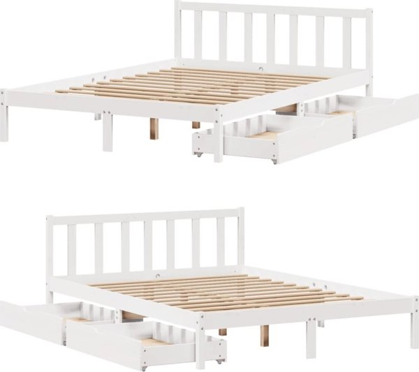 vidaXL Rama lozka bez materaca biala 135x190 cm lite drewno sosnowe