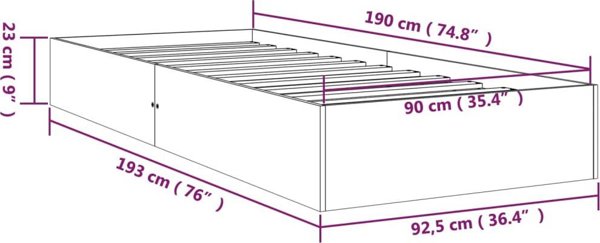 vidaXL Πλαίσιο κρεβατιού, λευκό, από μασίφ ξύλο, 90x190 cm, μονό