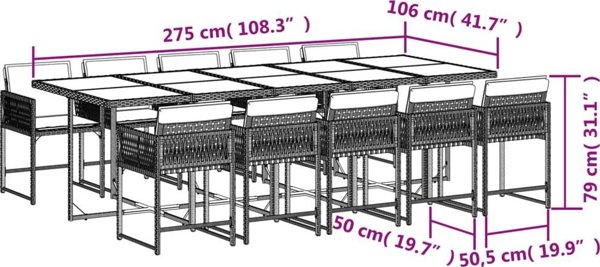 vidaXL Σετ 11 τεμαχίων επίπλων κήπου με μαξιλάρια, ανάμεικτο μπεζ