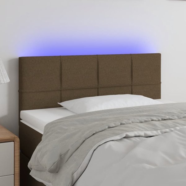 vidaXL Zaglowek do lozka z LED, ciemnobrazowy, 90x5x78/88 cm, tkanina