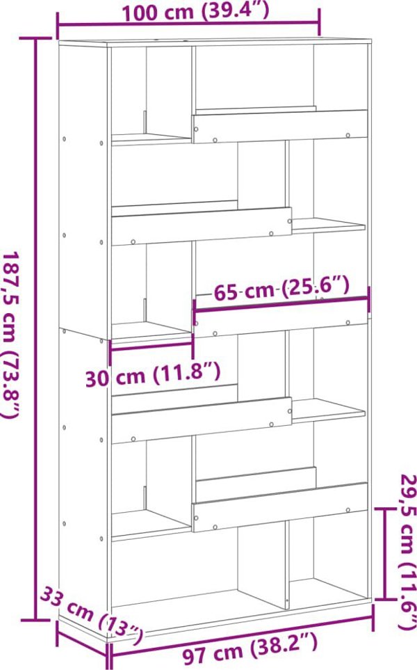 vidaXL Ράφι Βιβλιοθήκης, σκουρόχρωμο γκρι, 100x33x187,5 εκ, ξύλινο υλικό