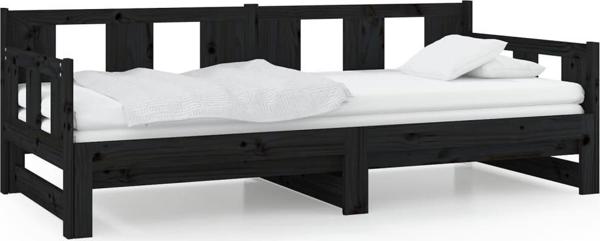 vidaXL Συρόμενο κρεβάτι, μαύρο, μασίφ πεύκο, 2x(90x190) cm