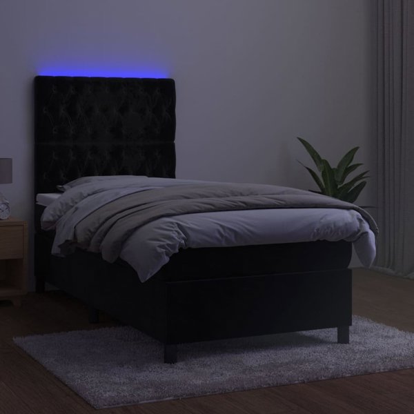 vidaXL Lozko kontynentalne z materacem i LED, czarny aksamit 80x200 cm