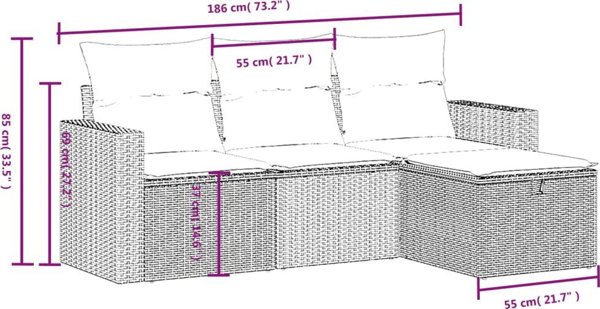 vidaXL Σετ κήπου 4 τεμαχίων με μαξιλάρια, ανάμεικτο μπεζ