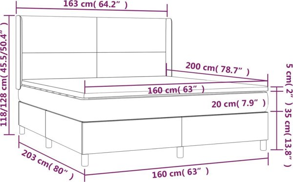 vidaXL Λύκος κοντινεντάλ με στρώμα, κρεμ, 160x200 εκ, ύφασμα