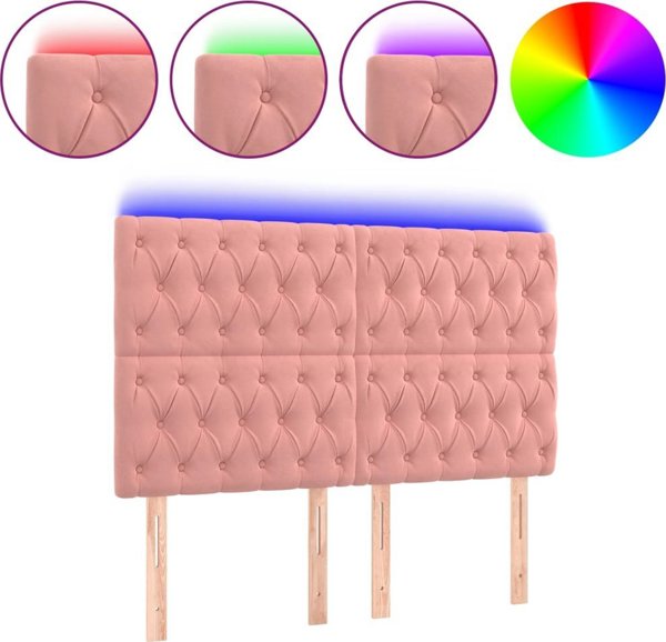 vidaXL Κεφαλάρι για κρεβάτι με LED, ροζ, 160x7x118/128 cm, βελούδο