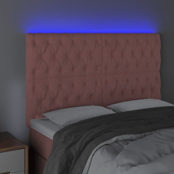 vidaXL Κεφαλάρι για κρεβάτι με LED, ροζ, 160x7x118/128 cm, βελούδο