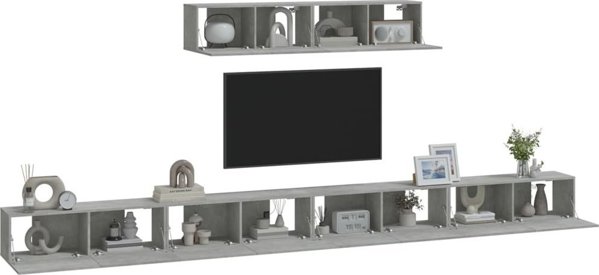 vidaXL Σετ 4 ντουλάπια TV, γκρι απόχρωση σκυροδέματος, ξύλινο υλικό