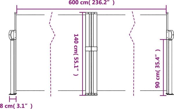 vidaXL ρολό πλευρική τέντα, καφέ, 140 x 600 εκ.