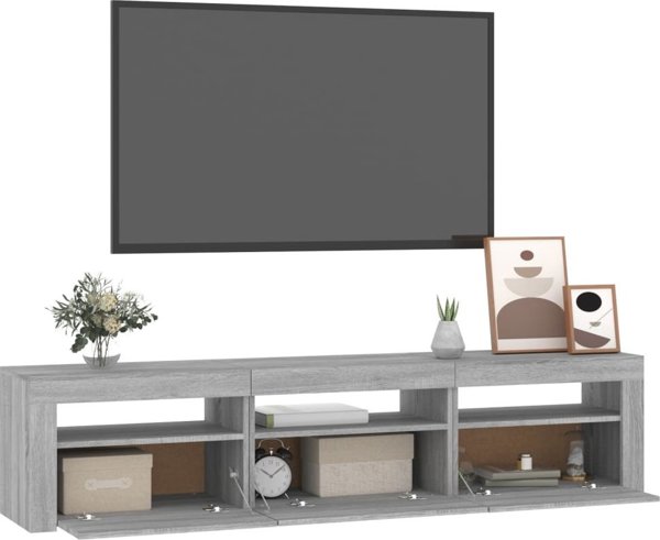 vidaXL Szafka pod TV z oswietleniem LED, szarosc sonoma, 180x35x40 cm