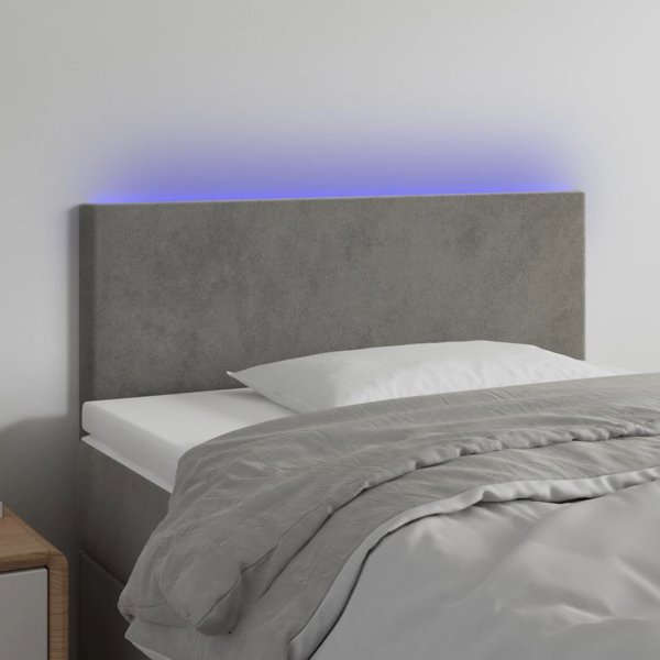 vidaXL Ζαγλοουέκ για κρεβάτι με LED, ανοιχτό γκρι, 90x5x78/88 εκ, βελούδο