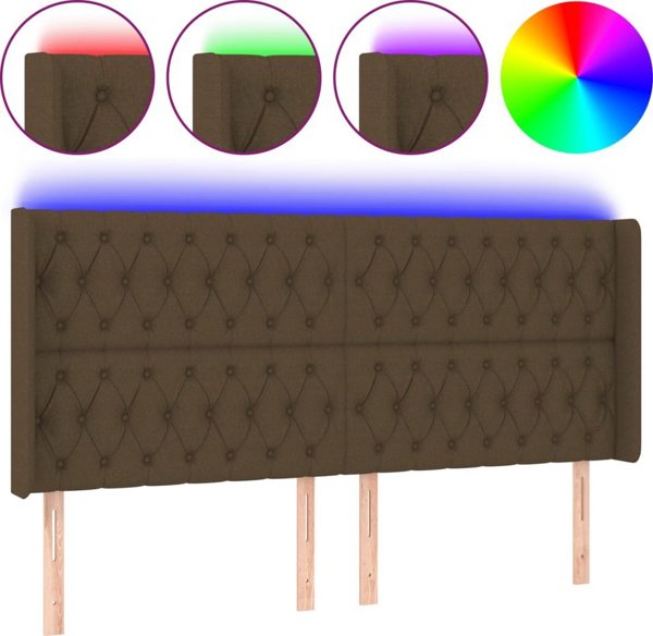 vidaXL Zaglowek do lozka z LED ciemnobrazowy 183x16x118/128 cm tkanina