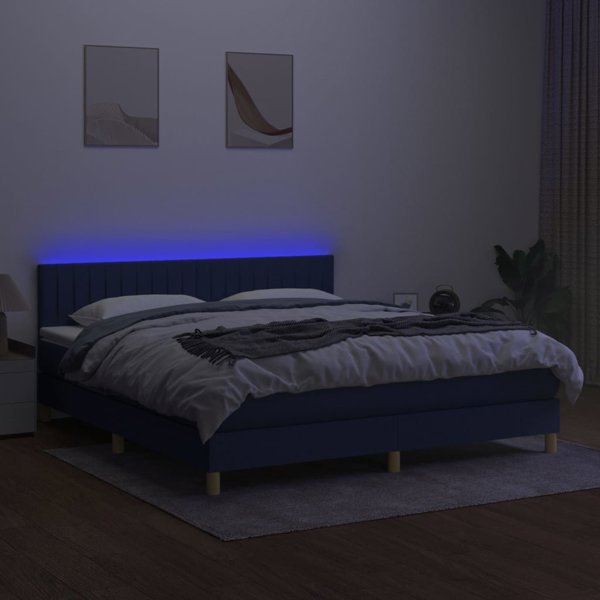 vidaXL Κοντινεντάλ κρεβάτι με στρώμα, μπλε 160x200 cm, ύφασμα
