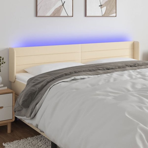 vidaXL Κεφαλάρι Κρεβατιού με LED, Κρεμ, 183x16x78/88 εκ., Ύφασμα