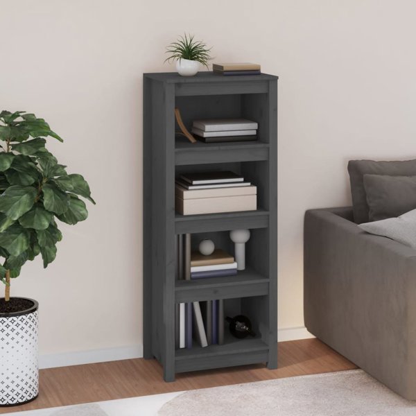 vidaXL Ράφι για βιβλία από μασίφ πεύκο, γκρι, 50x35x125,5 εκ.