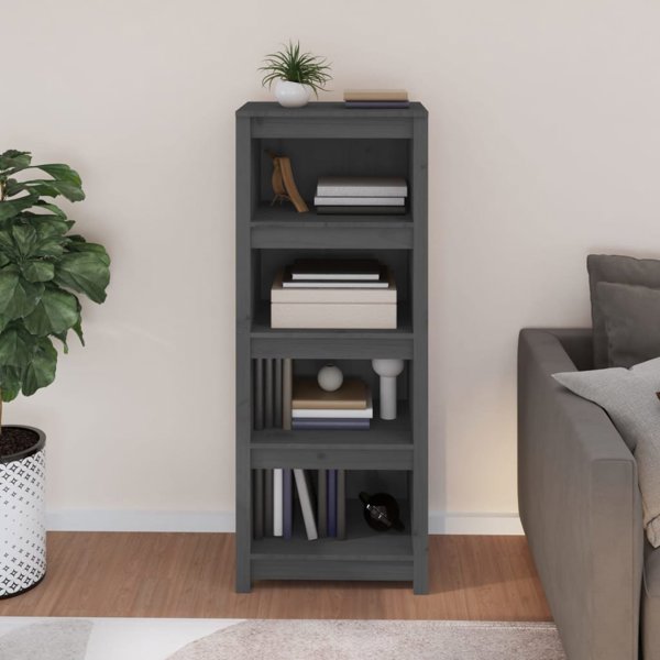 vidaXL Ράφι για βιβλία από μασίφ πεύκο, γκρι, 50x35x125,5 εκ.