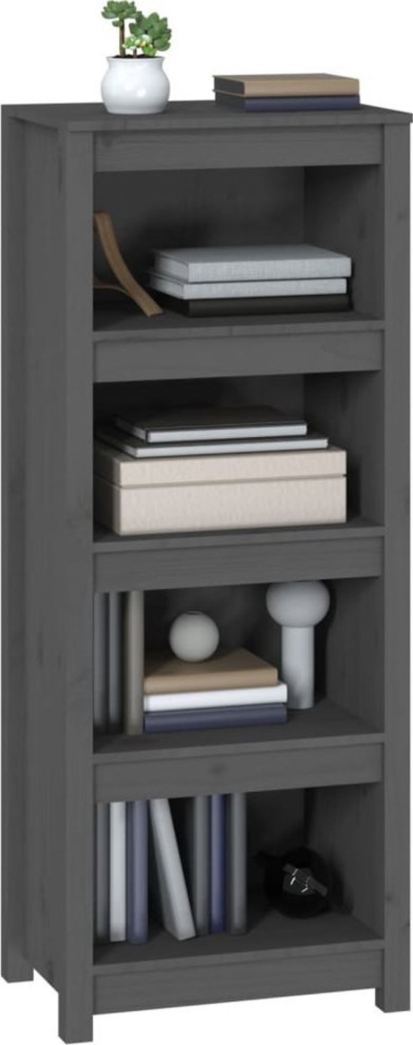 vidaXL Ράφι για βιβλία από μασίφ πεύκο, γκρι, 50x35x125,5 εκ.