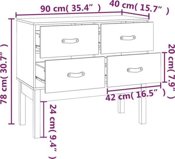 vidaXL vidaXL Komoda, czarna, 90x40x78 cm, lite drewno sosnowe