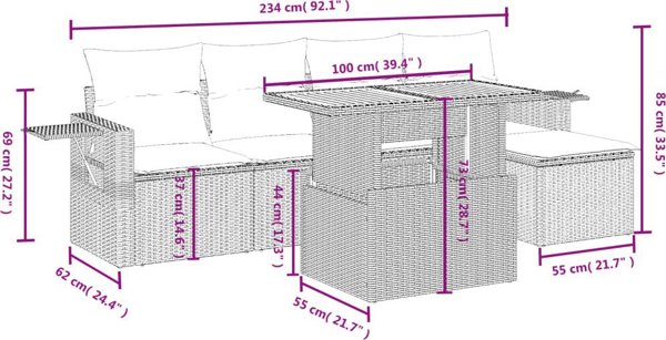 vidaXL 6τμχ Σετ Επίπλων Κήπου με Μαξιλάρια, μπεζ, πολυρατάν
