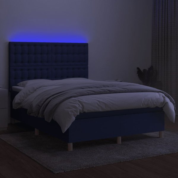 vidaXL Κρεβάτι Κοντινентάλ με Στρώμα, Μπλε, 140x200 cm, Ύφασμα