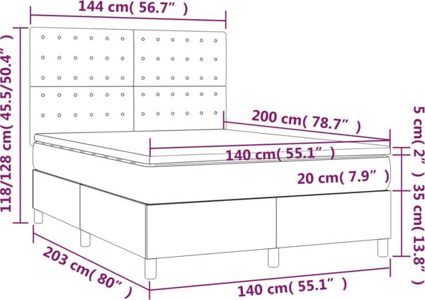 vidaXL Κρεβάτι Κοντινентάλ με Στρώμα, Μπλε, 140x200 cm, Ύφασμα