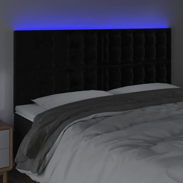 vidaXL Zaglowek do lozka z LED, czarny, 160x5x118/128 cm, aksamit