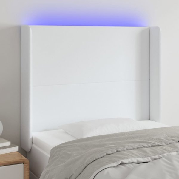 vidaXL Zaglowek do lozka z LED, bialy, 83x16x118/128cm, sztuczna skora