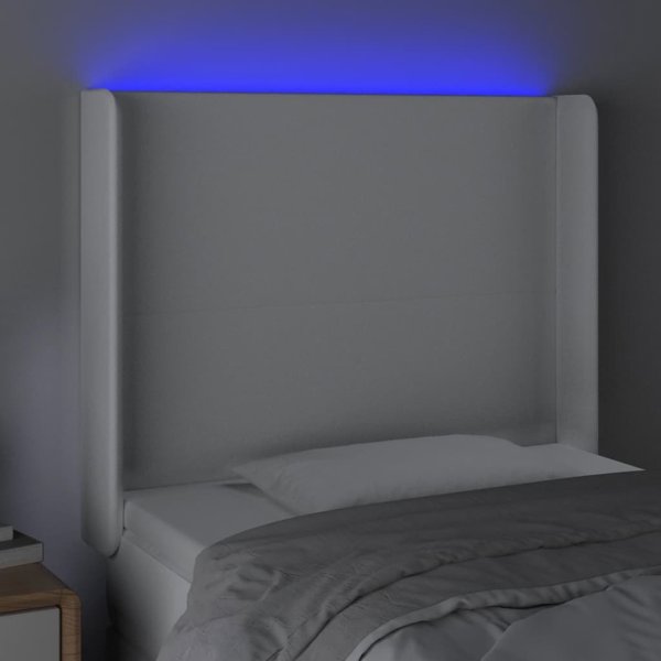 vidaXL Zaglowek do lozka z LED, bialy, 83x16x118/128cm, sztuczna skora
