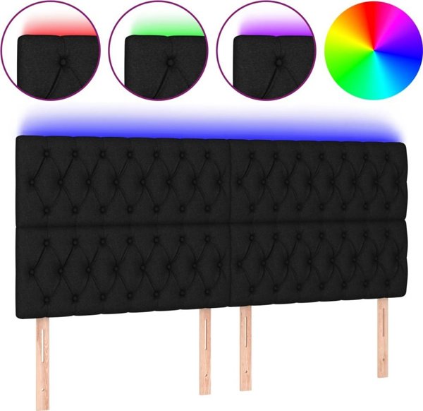 vidaXL Κεφαλάρι κρεβατιού με LED, μαύρο, υφασμάτινο 180x7x118/128 cm