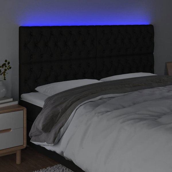 vidaXL Κεφαλάρι κρεβατιού με LED, μαύρο, υφασμάτινο 180x7x118/128 cm