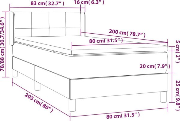 vidaXL vidaXL Κρεβάτι κοντινεντάλ με στρώμα, μαύρο, ύφασμα, 80x200 cm