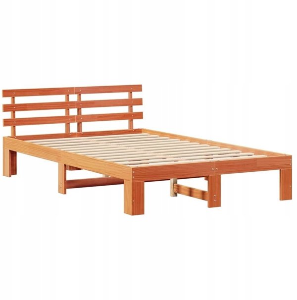 vidaXL Πλαίσιο Κρεβατιού 140x190 cm από Μασίφ Ξύλο Πεύκου, Κερωμένο Καφέ