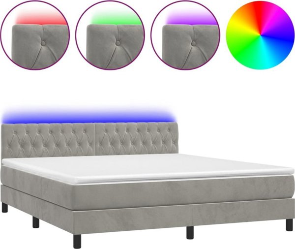 vidaXL Κρεβάτι κοντινεντάλ με στρώμα και LED, γκρι, 180x200 cm, βελούδο