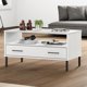 vidaXL Stolik kawowy OSLO, metalowe nozki, bialy, 85x50x45 cm, drewno