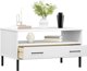 vidaXL Stolik kawowy OSLO, metalowe nozki, bialy, 85x50x45 cm, drewno