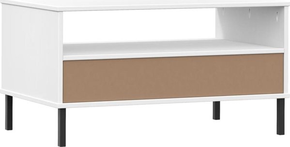 vidaXL Stolik kawowy OSLO, metalowe nozki, bialy, 85x50x45 cm, drewno