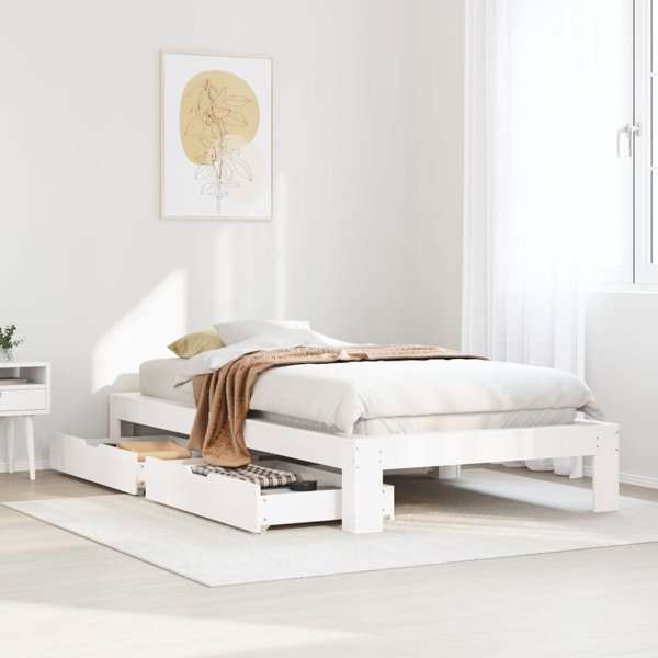 vidaXL Rama κρεβατιού χωρίς στρώμα, λευκή, 75x190 cm, μασίφ πεύκο