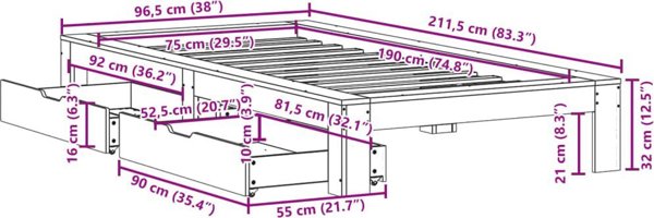 vidaXL Rama κρεβατιού χωρίς στρώμα, λευκή, 75x190 cm, μασίφ πεύκο