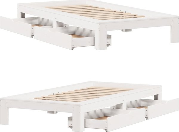 vidaXL Rama κρεβατιού χωρίς στρώμα, λευκή, 75x190 cm, μασίφ πεύκο