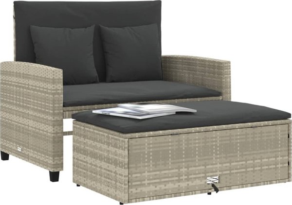 vidaXL Sofa ogrodowa z poduszkami, 2-osobowa, jasnoszara, polirattan