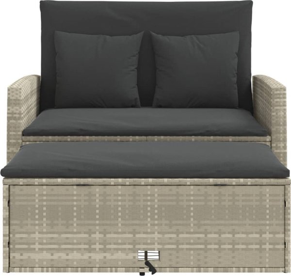 vidaXL Sofa ogrodowa z poduszkami, 2-osobowa, jasnoszara, polirattan