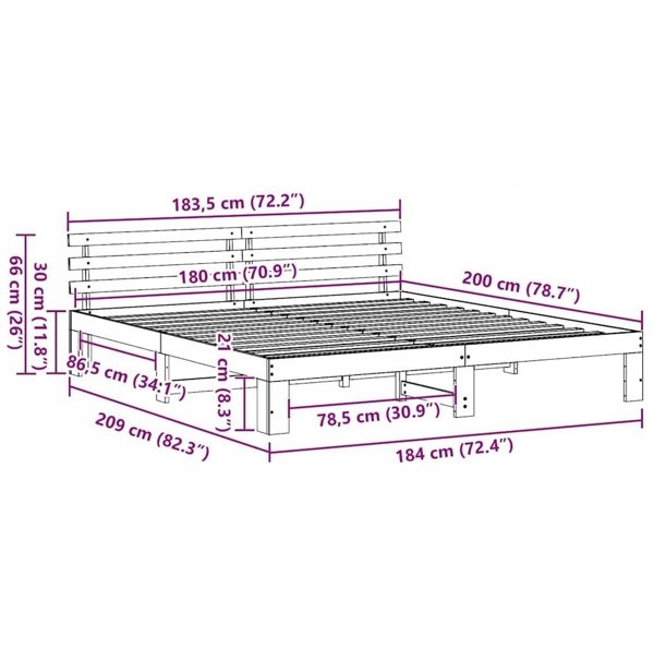 vidaXL Πλαίσιο κρεβατιού Naturalny 180 x 200 cm από ελαφρύ ξύλο πεύκου