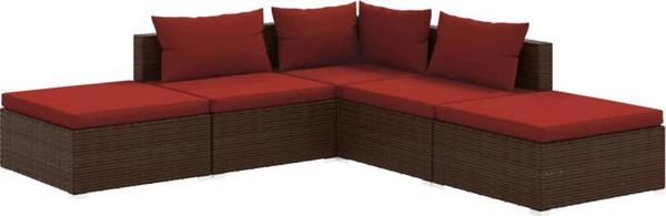 Σετ καθιστικού κήπου vidaXL 5 τεμ., με μαξιλάρια, rattan PE, καφέ