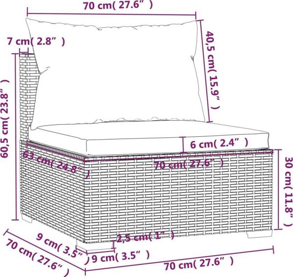 Σετ καθιστικού κήπου vidaXL 5 τεμ., με μαξιλάρια, rattan PE, καφέ